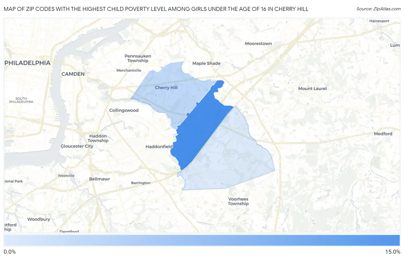 Zip Codes with the Highest Child Poverty Level Among Girls Under the Age of 16 in Cherry Hill Map
