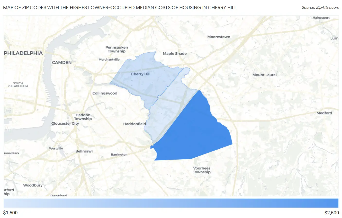 Zip Codes with the Highest Owner-Occupied Median Costs of Housing in Cherry Hill Map