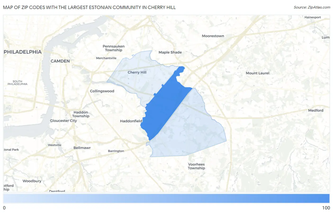 Zip Codes with the Largest Estonian Community in Cherry Hill Map