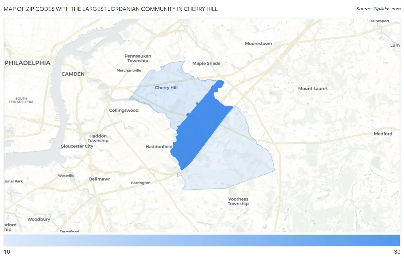 Zip Codes with the Largest Jordanian Community in Cherry Hill Map