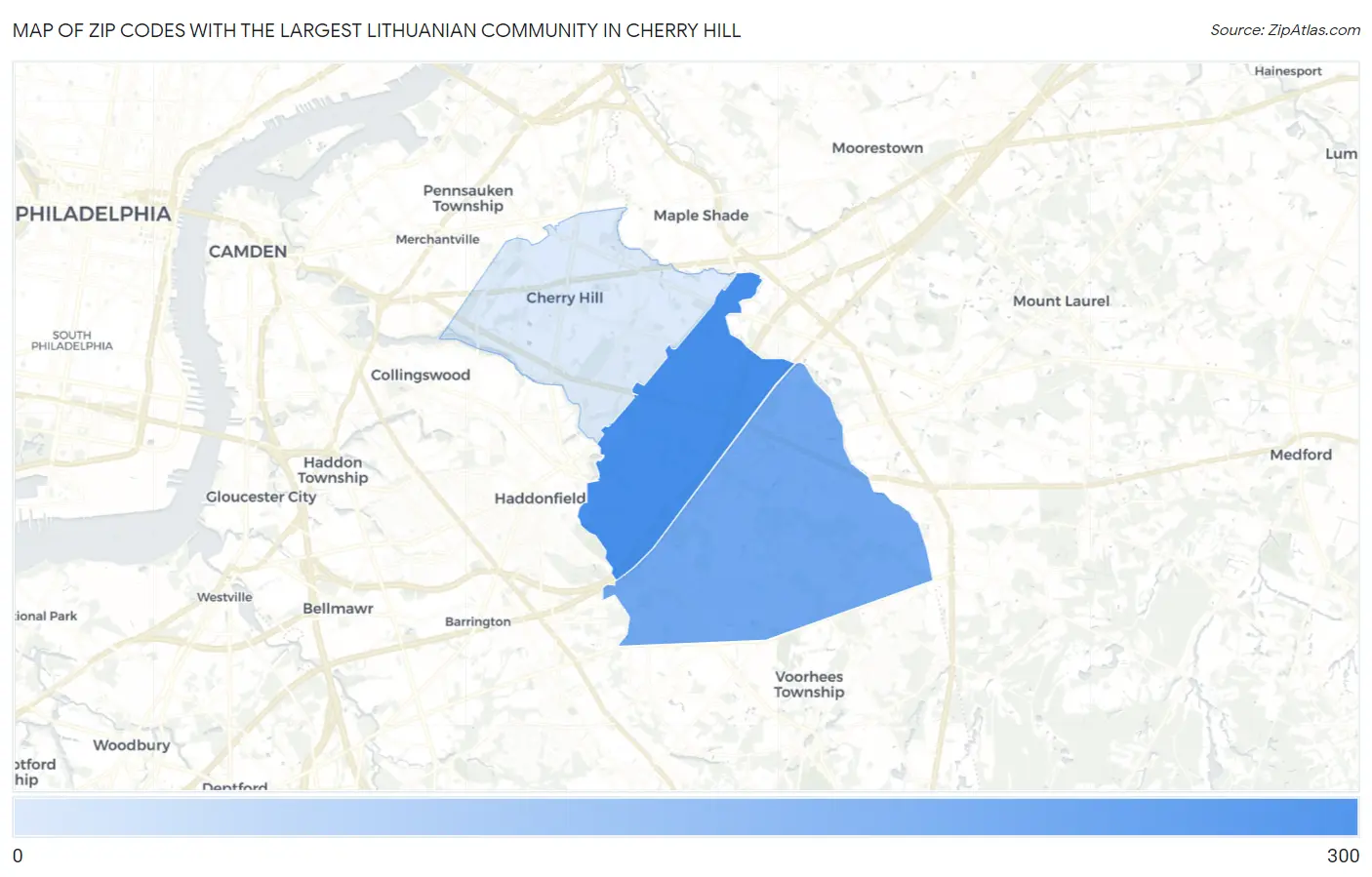 Zip Codes with the Largest Lithuanian Community in Cherry Hill Map