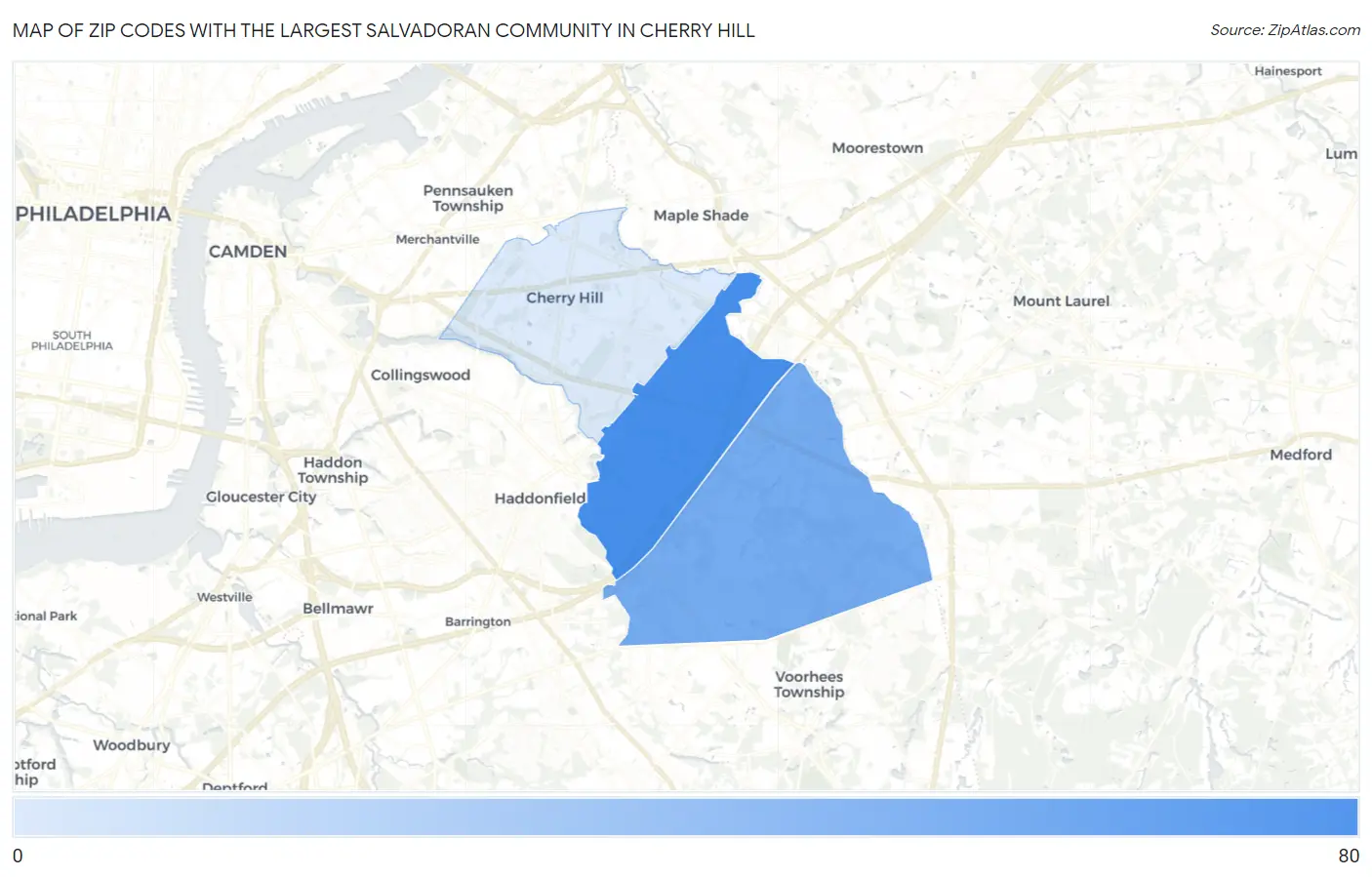 Zip Codes with the Largest Salvadoran Community in Cherry Hill Map