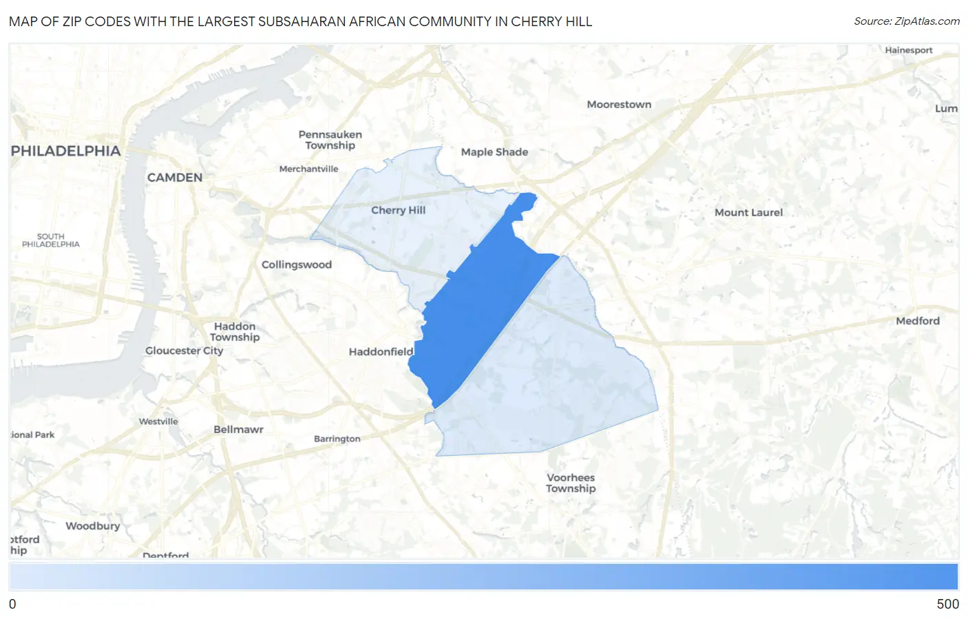 Zip Codes with the Largest Subsaharan African Community in Cherry Hill Map