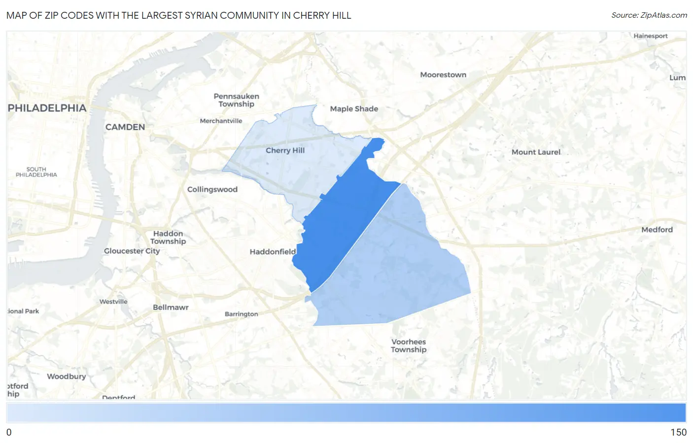 Zip Codes with the Largest Syrian Community in Cherry Hill Map