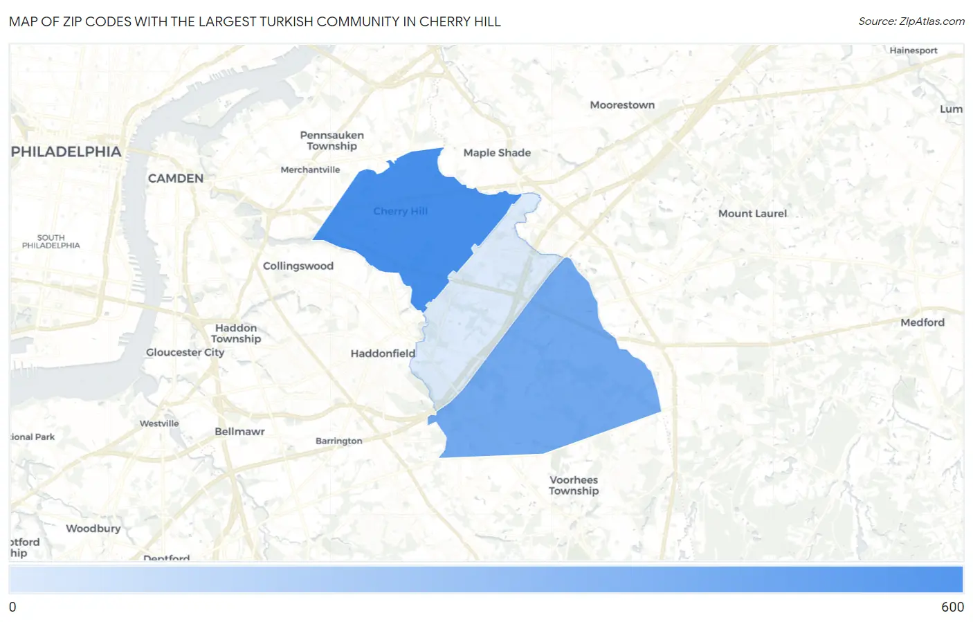 Zip Codes with the Largest Turkish Community in Cherry Hill Map