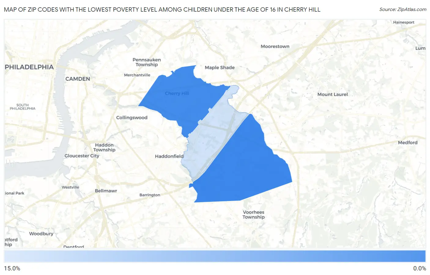 Zip Codes with the Lowest Poverty Level Among Children Under the Age of 16 in Cherry Hill Map