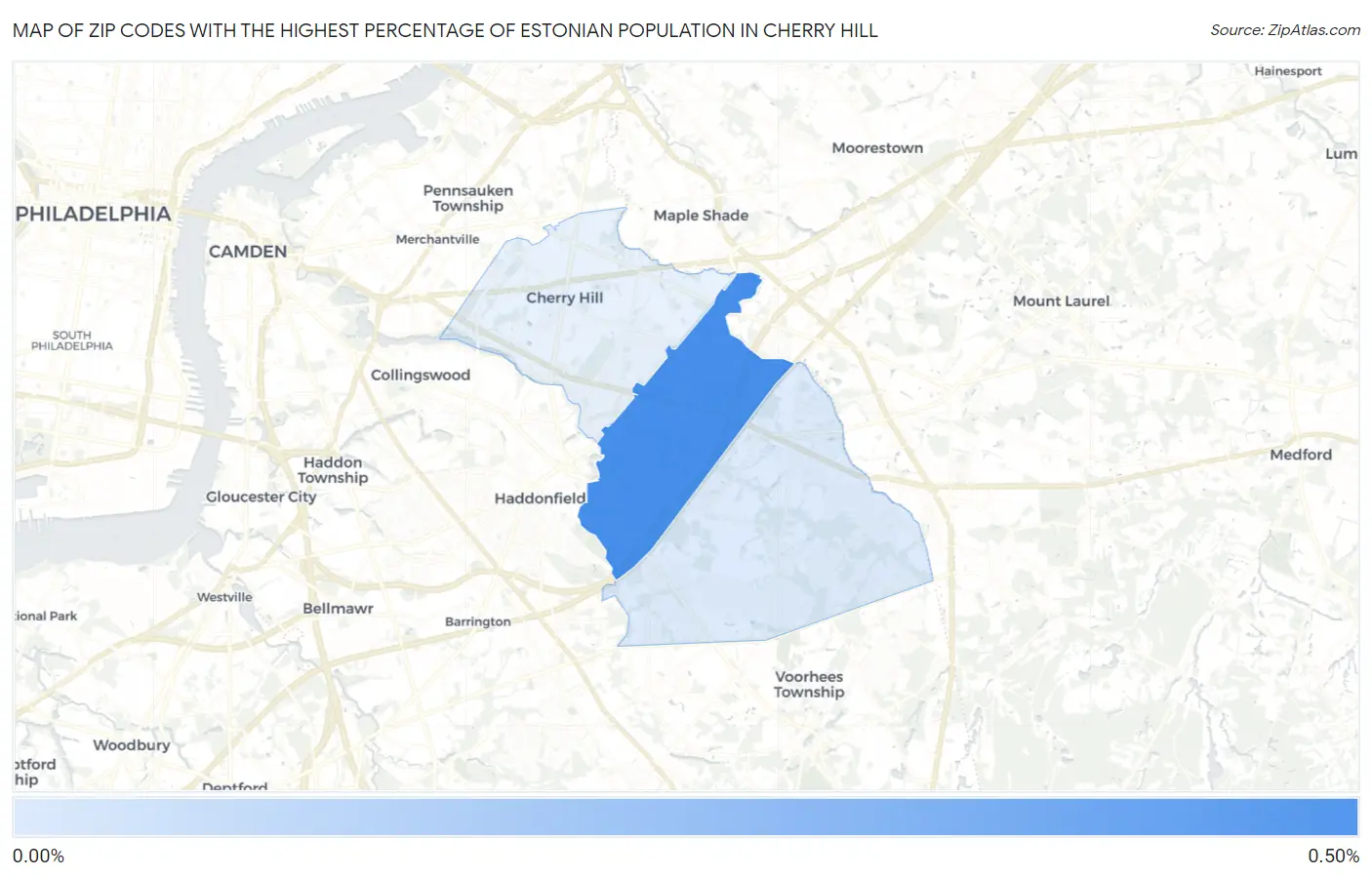 Zip Codes with the Highest Percentage of Estonian Population in Cherry Hill Map