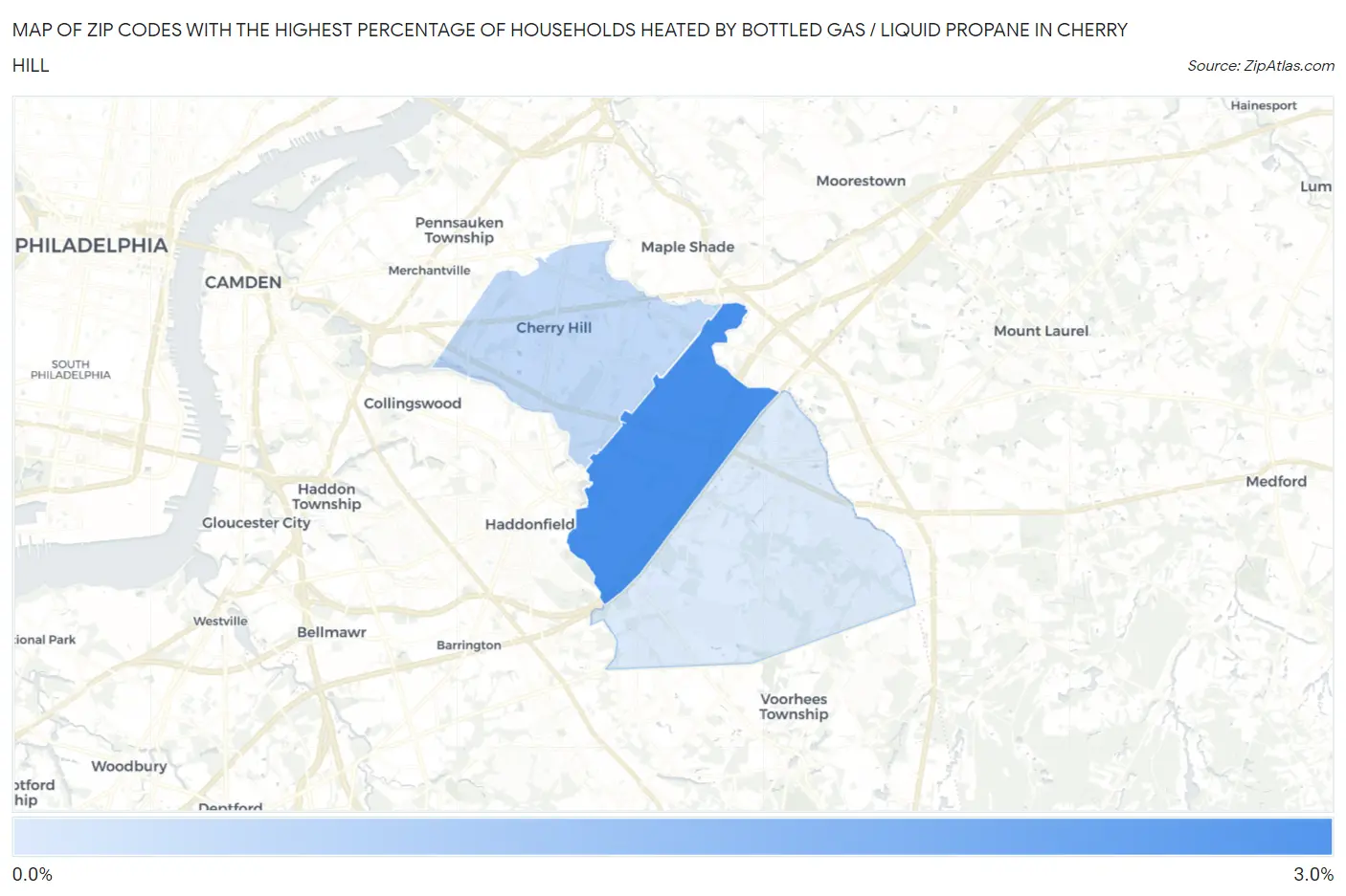 Zip Codes with the Highest Percentage of Households Heated by Bottled Gas / Liquid Propane in Cherry Hill Map