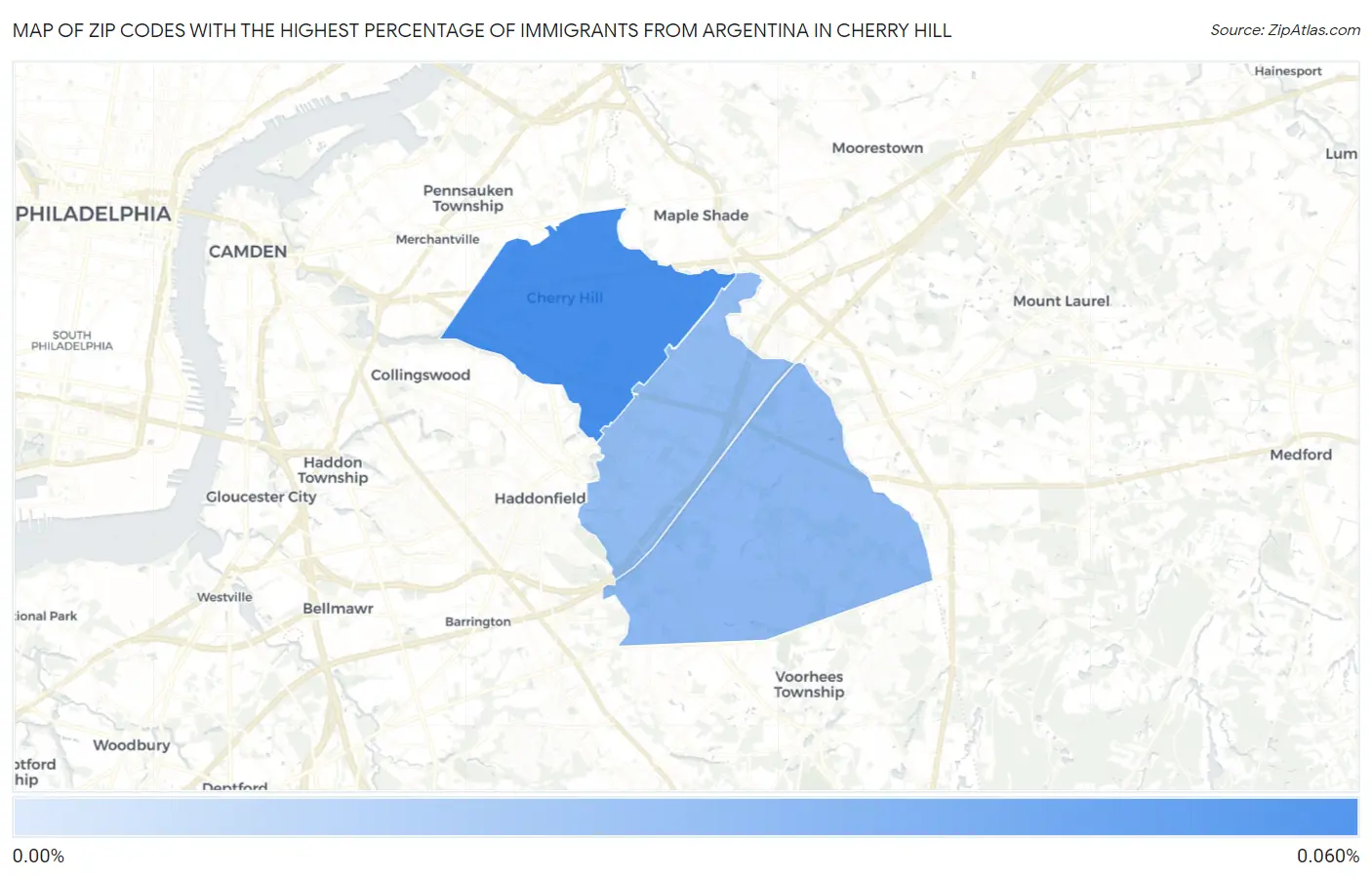 Zip Codes with the Highest Percentage of Immigrants from Argentina in Cherry Hill Map