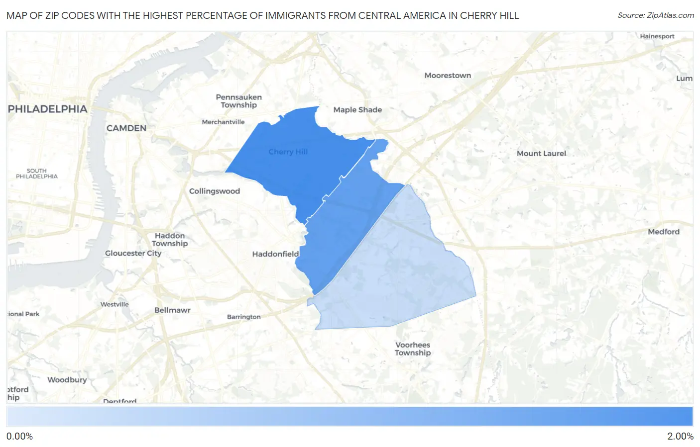 Zip Codes with the Highest Percentage of Immigrants from Central America in Cherry Hill Map