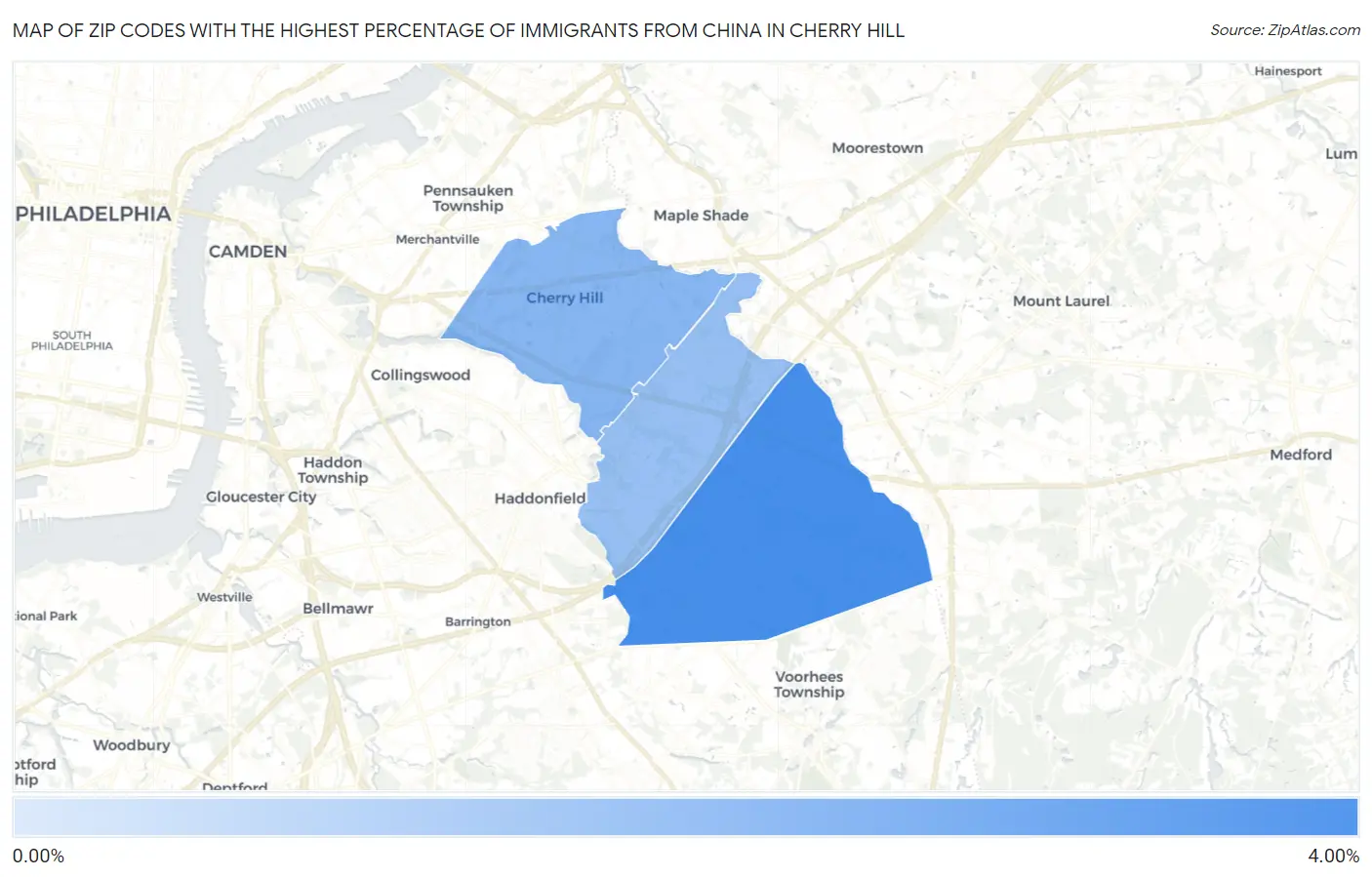 Zip Codes with the Highest Percentage of Immigrants from China in Cherry Hill Map