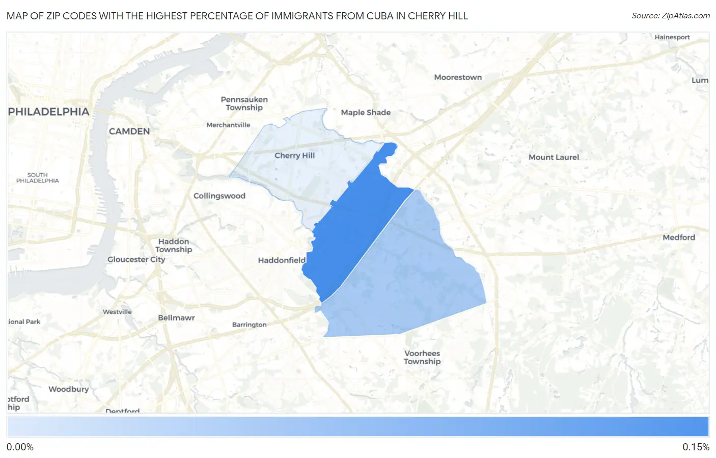 Zip Codes with the Highest Percentage of Immigrants from Cuba in Cherry Hill Map