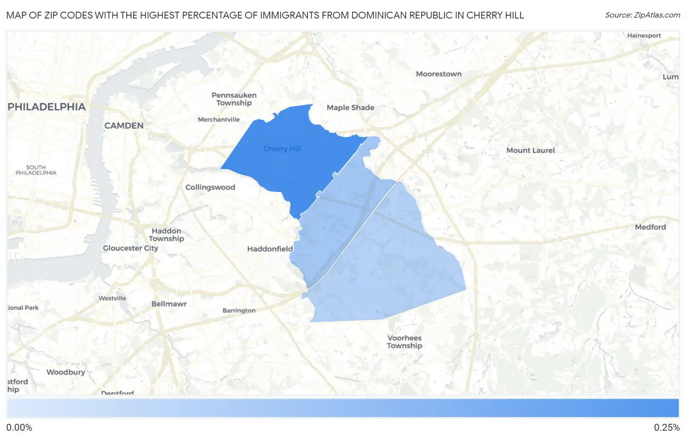 Zip Codes with the Highest Percentage of Immigrants from Dominican Republic in Cherry Hill Map