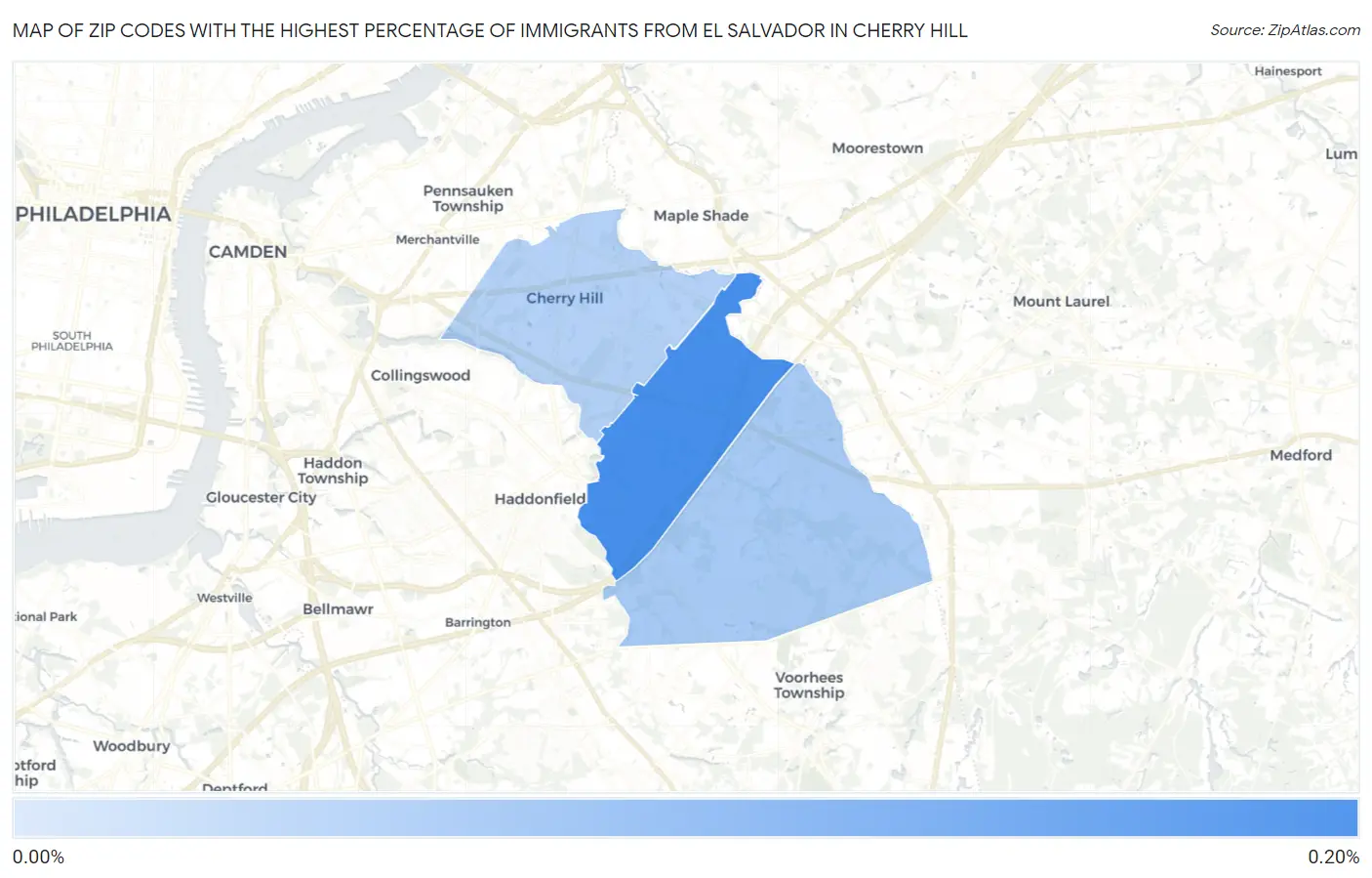 Zip Codes with the Highest Percentage of Immigrants from El Salvador in Cherry Hill Map