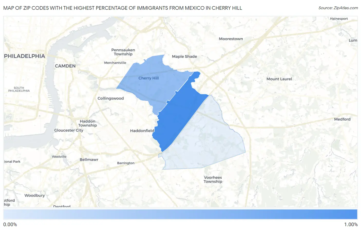 Zip Codes with the Highest Percentage of Immigrants from Mexico in Cherry Hill Map