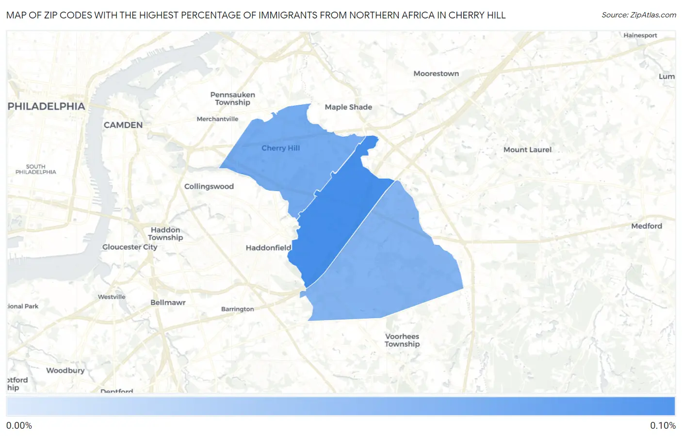 Zip Codes with the Highest Percentage of Immigrants from Northern Africa in Cherry Hill Map