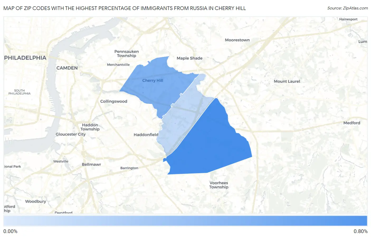 Zip Codes with the Highest Percentage of Immigrants from Russia in Cherry Hill Map