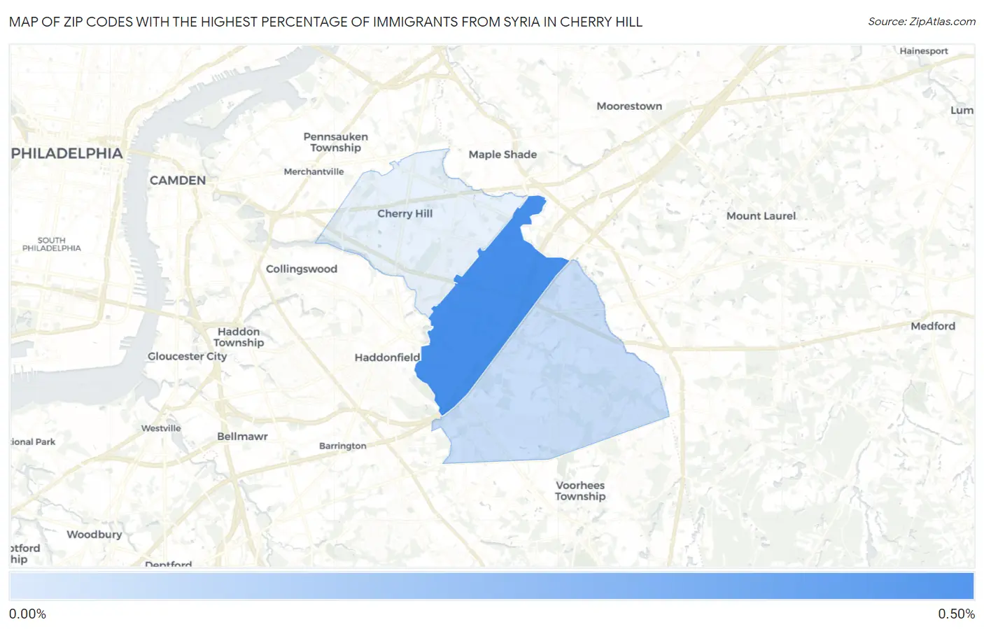 Zip Codes with the Highest Percentage of Immigrants from Syria in Cherry Hill Map