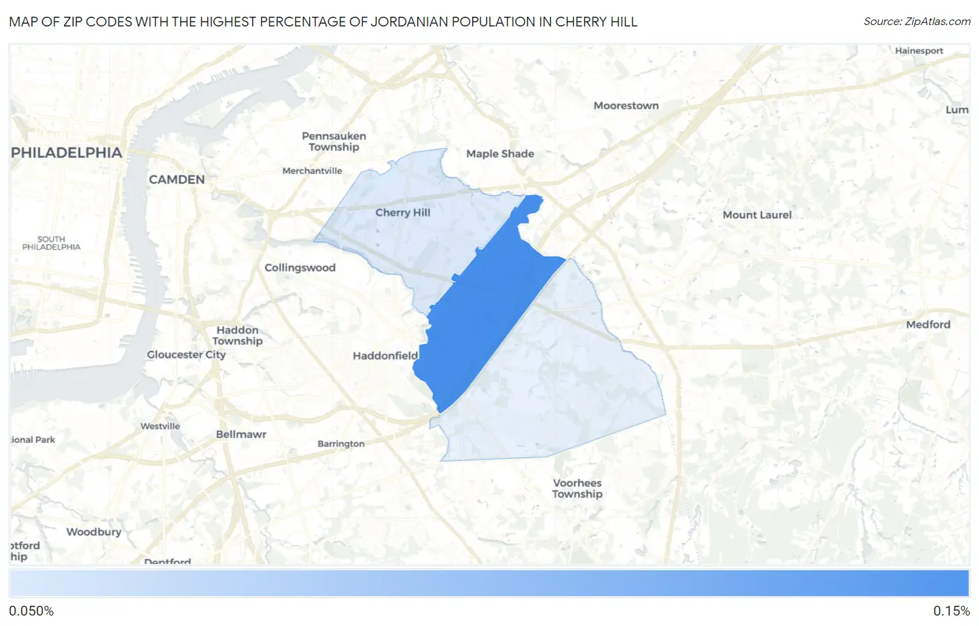 Zip Codes with the Highest Percentage of Jordanian Population in Cherry Hill Map