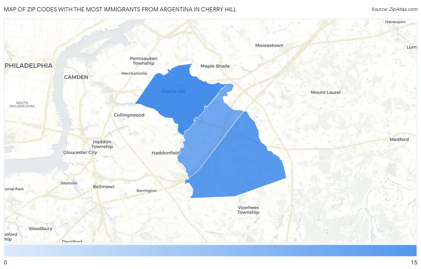 Zip Codes with the Most Immigrants from Argentina in Cherry Hill Map