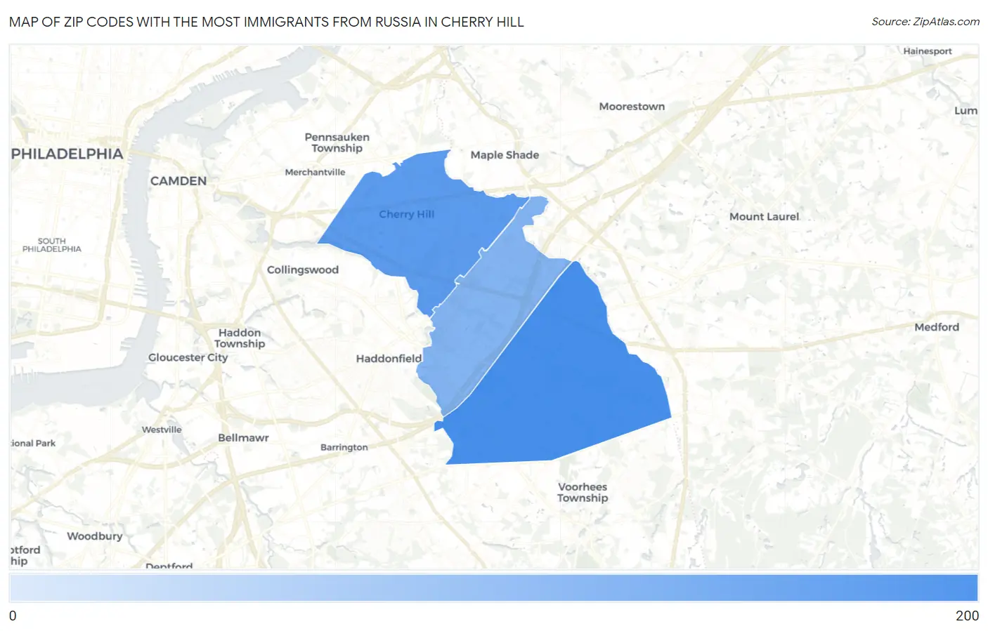 Zip Codes with the Most Immigrants from Russia in Cherry Hill Map
