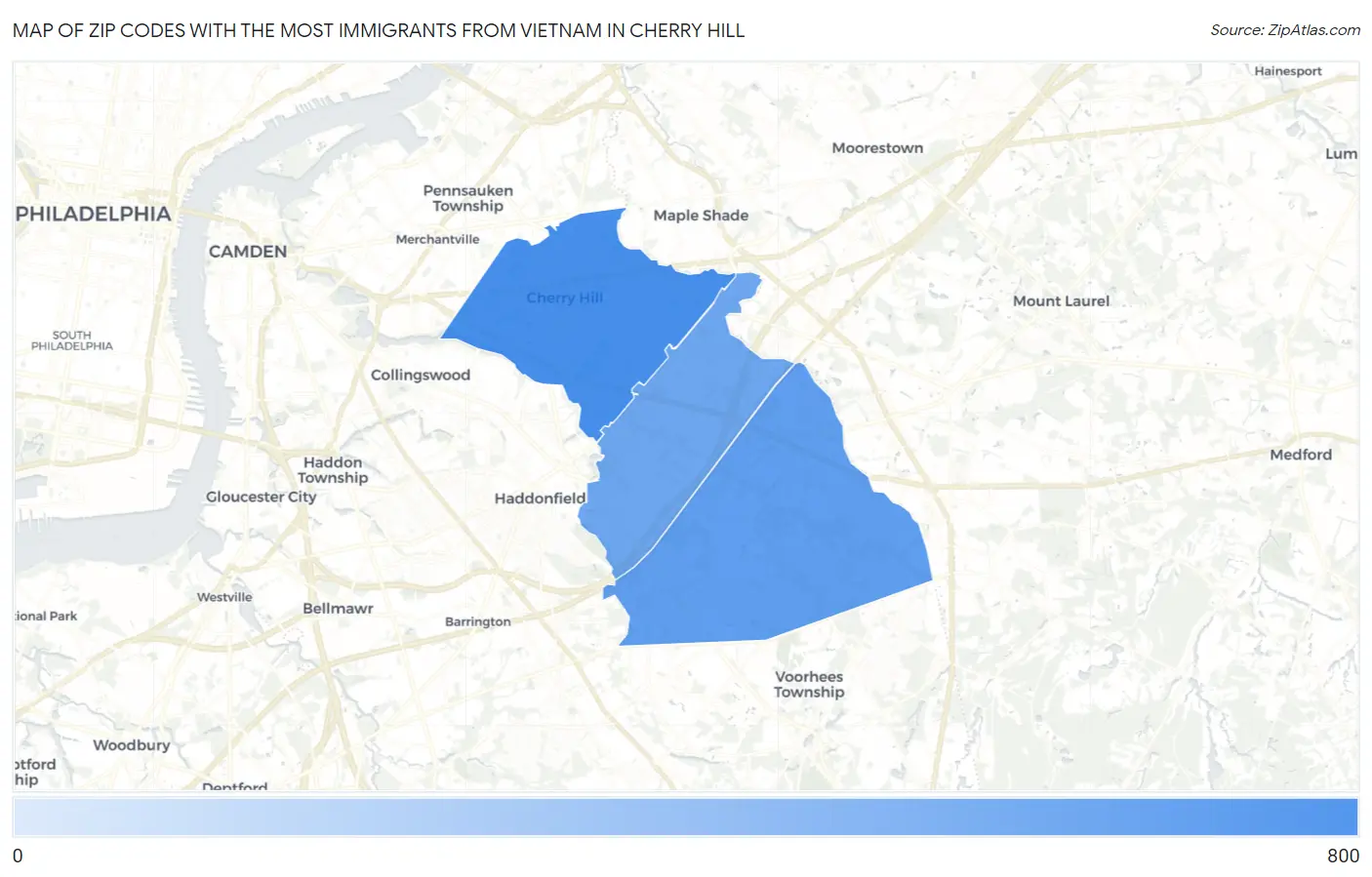 Zip Codes with the Most Immigrants from Vietnam in Cherry Hill Map