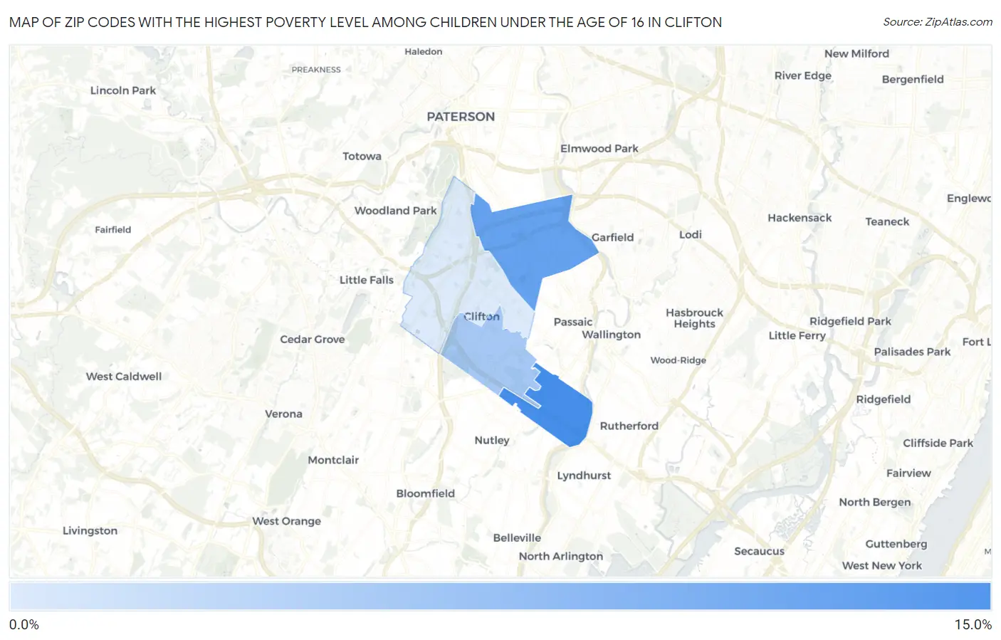 Zip Codes with the Highest Poverty Level Among Children Under the Age of 16 in Clifton Map