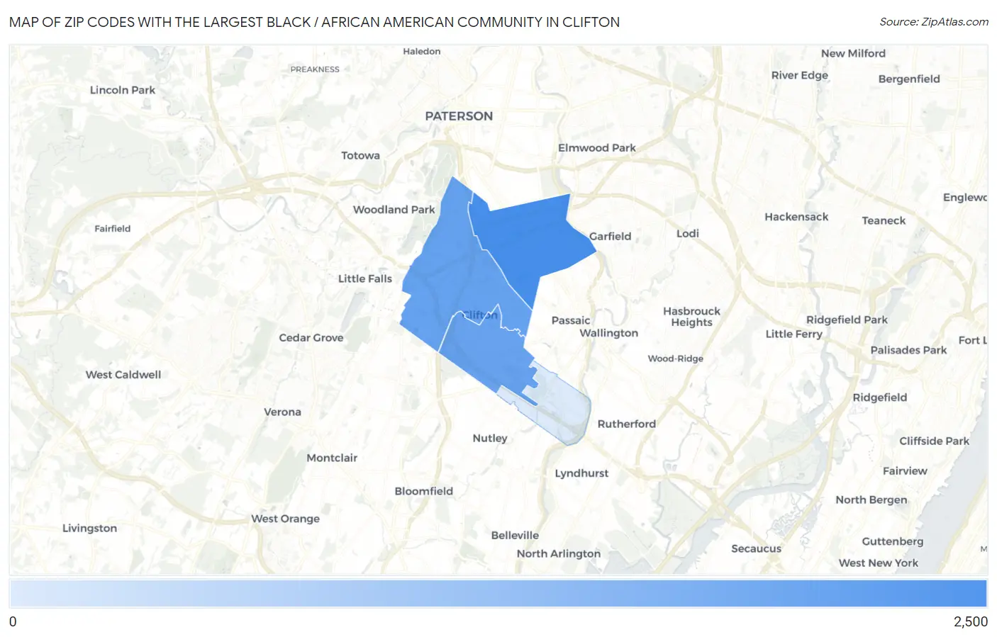 Zip Codes with the Largest Black / African American Community in Clifton Map