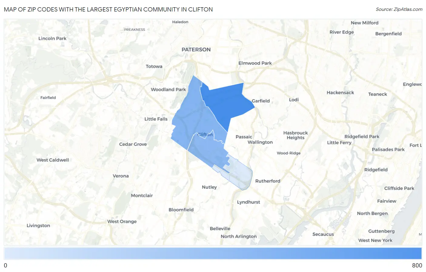 Zip Codes with the Largest Egyptian Community in Clifton Map