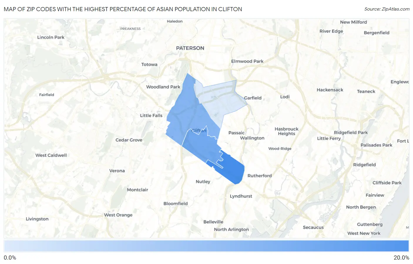 Zip Codes with the Highest Percentage of Asian Population in Clifton Map