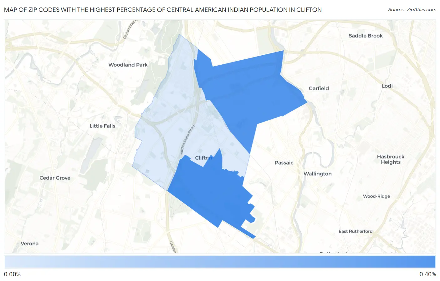 Zip Codes with the Highest Percentage of Central American Indian Population in Clifton Map