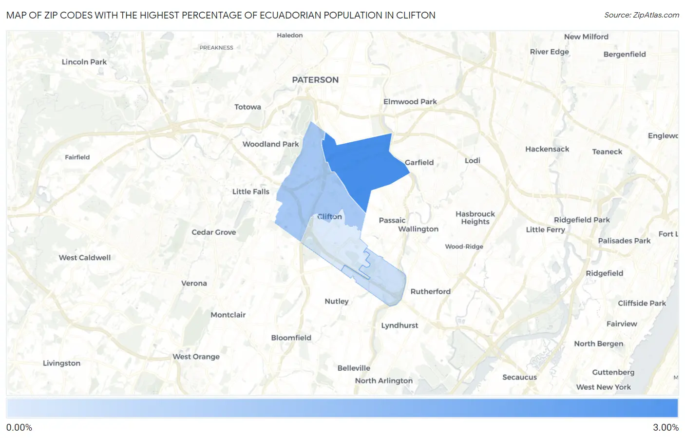 Zip Codes with the Highest Percentage of Ecuadorian Population in Clifton Map