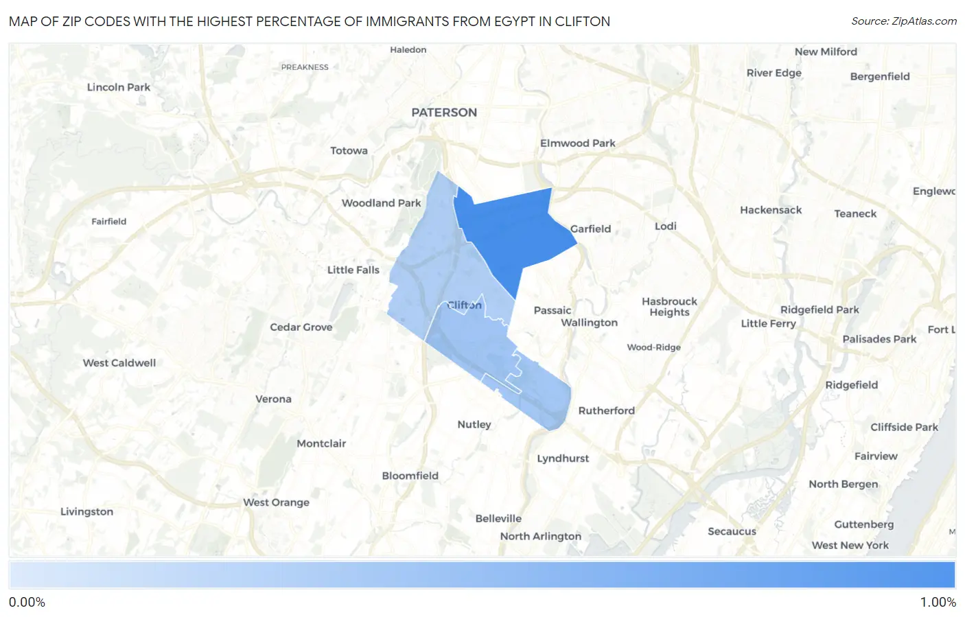 Zip Codes with the Highest Percentage of Immigrants from Egypt in Clifton Map