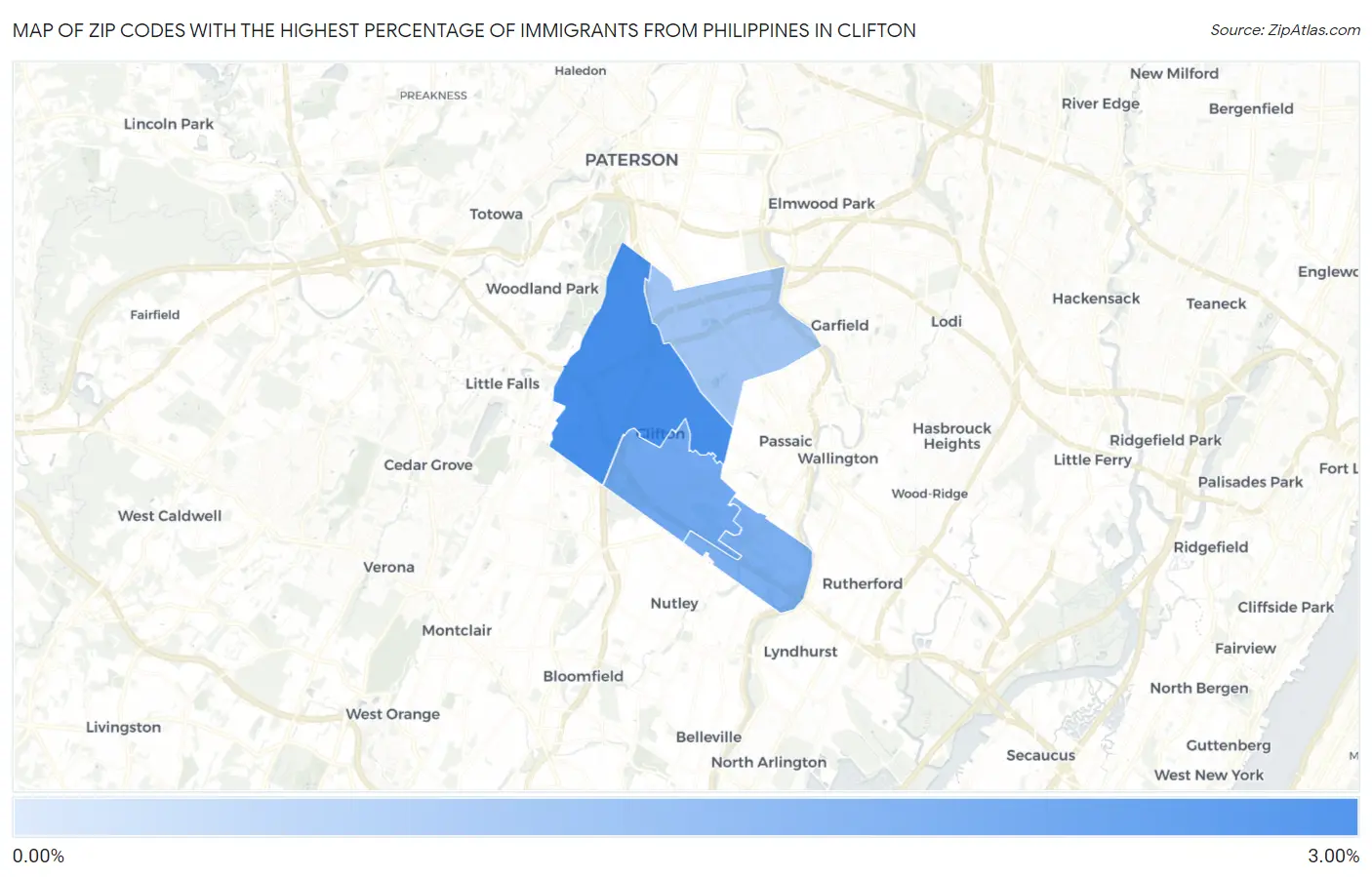 Zip Codes with the Highest Percentage of Immigrants from Philippines in Clifton Map