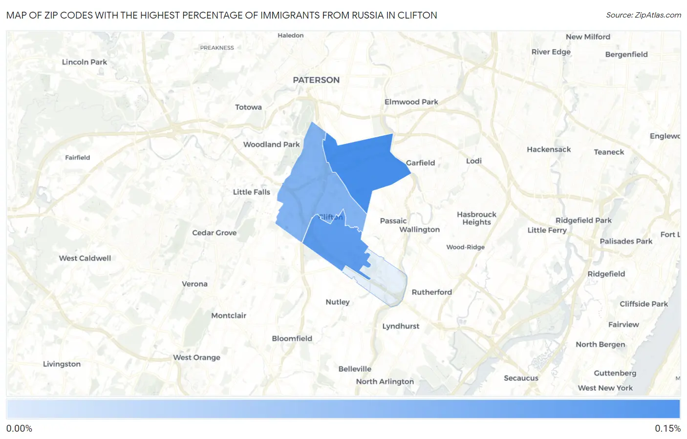 Zip Codes with the Highest Percentage of Immigrants from Russia in Clifton Map