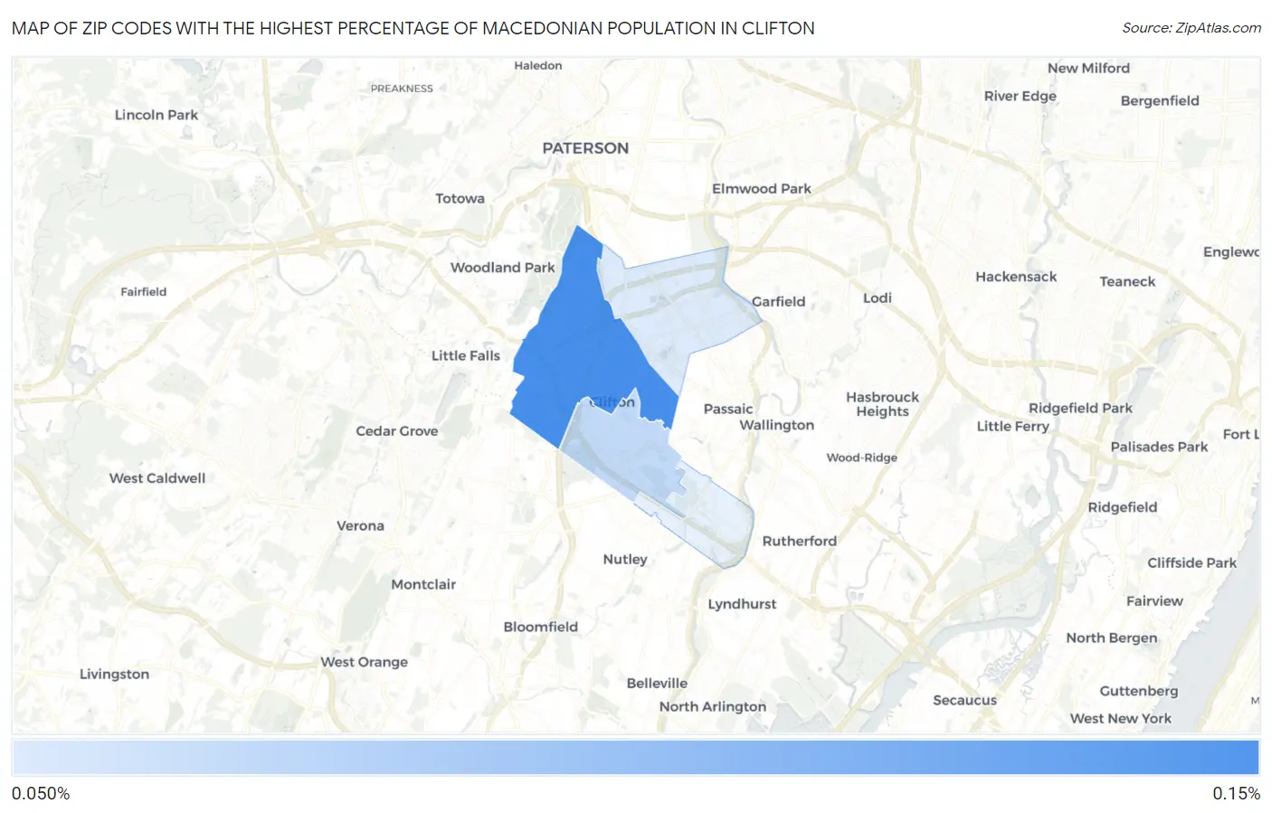 Zip Codes with the Highest Percentage of Macedonian Population in Clifton Map