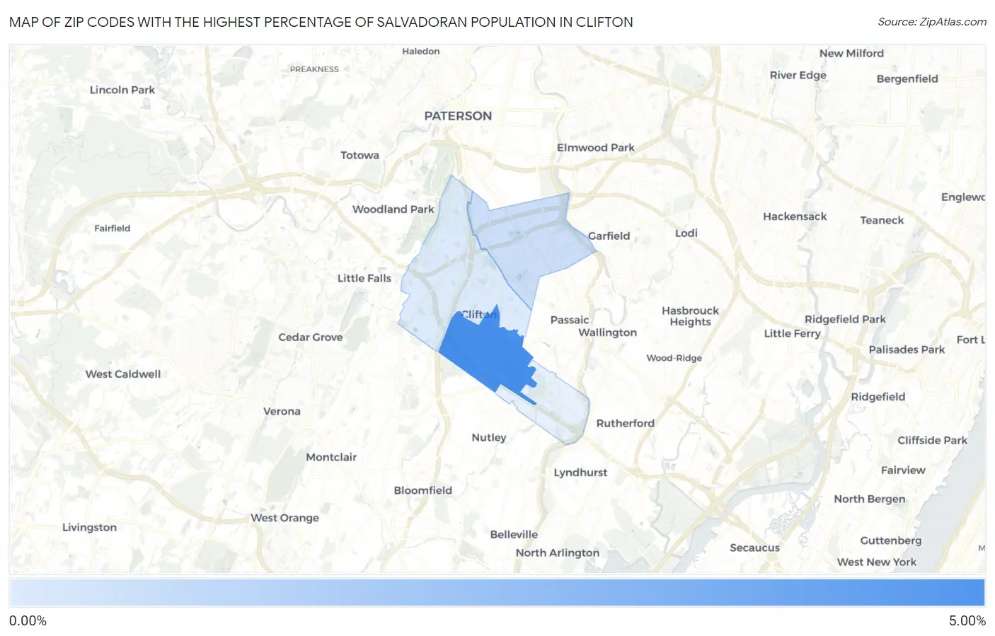 Zip Codes with the Highest Percentage of Salvadoran Population in Clifton Map