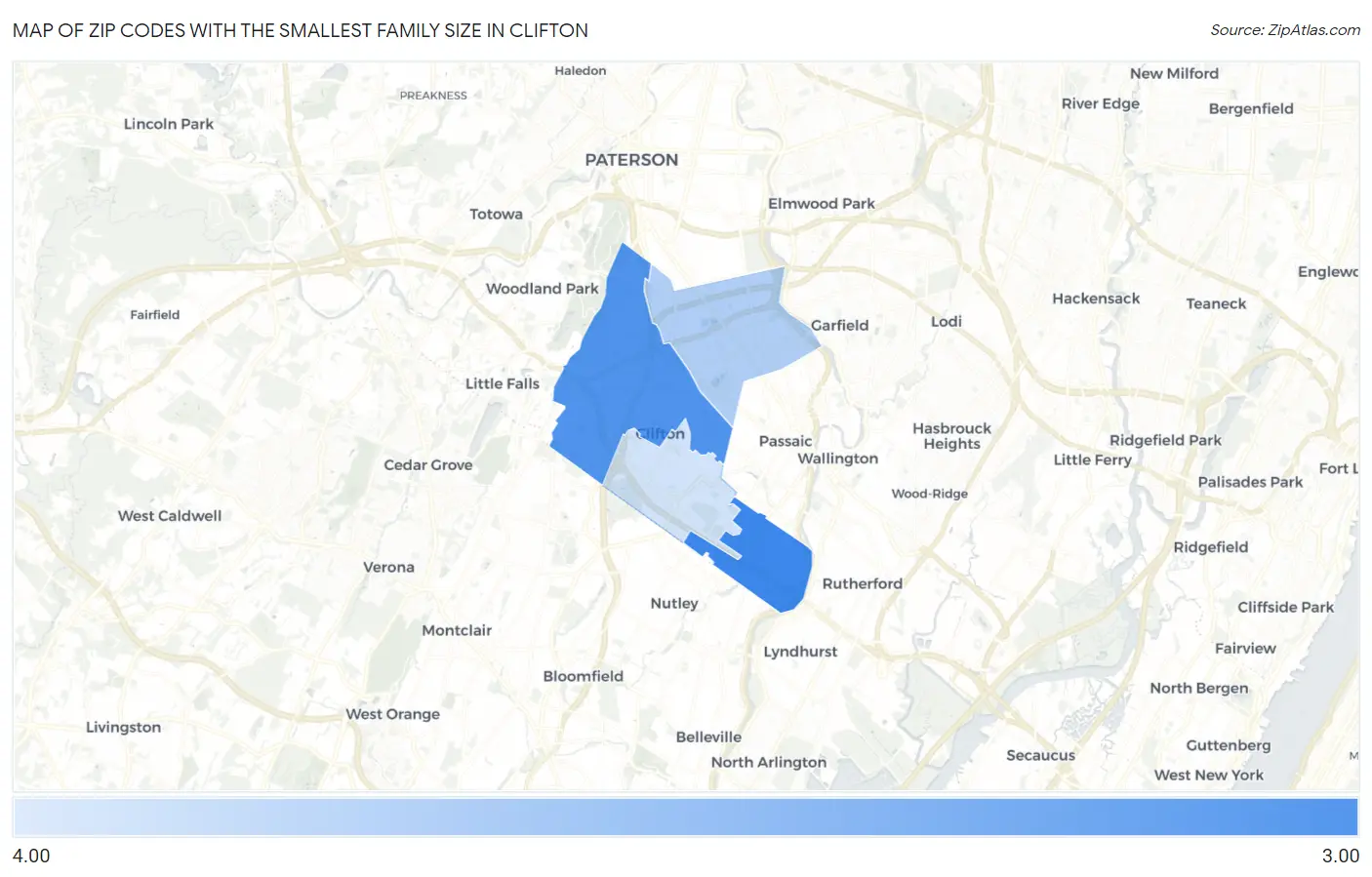Zip Codes with the Smallest Family Size in Clifton Map