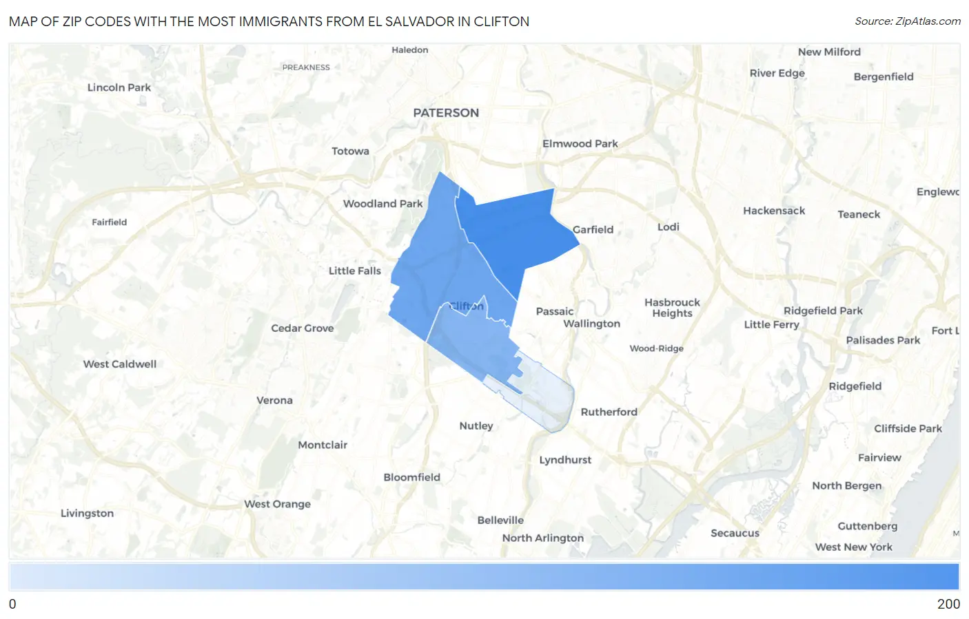 Zip Codes with the Most Immigrants from El Salvador in Clifton Map