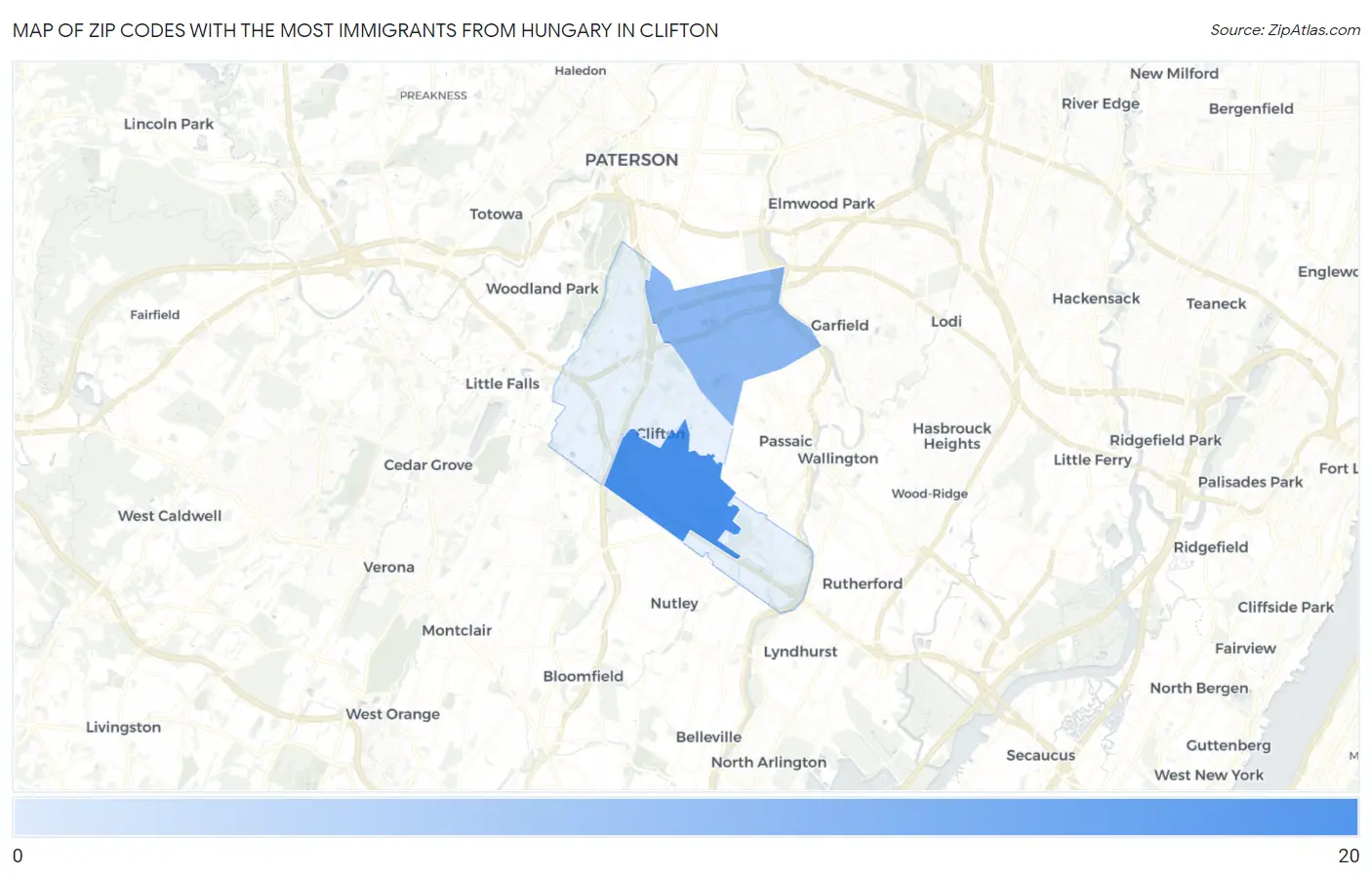 Zip Codes with the Most Immigrants from Hungary in Clifton Map