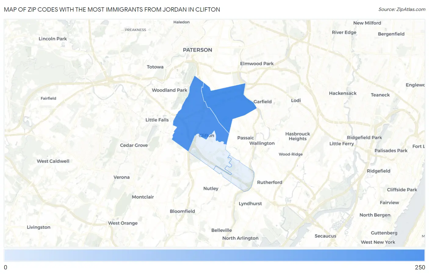 Zip Codes with the Most Immigrants from Jordan in Clifton Map