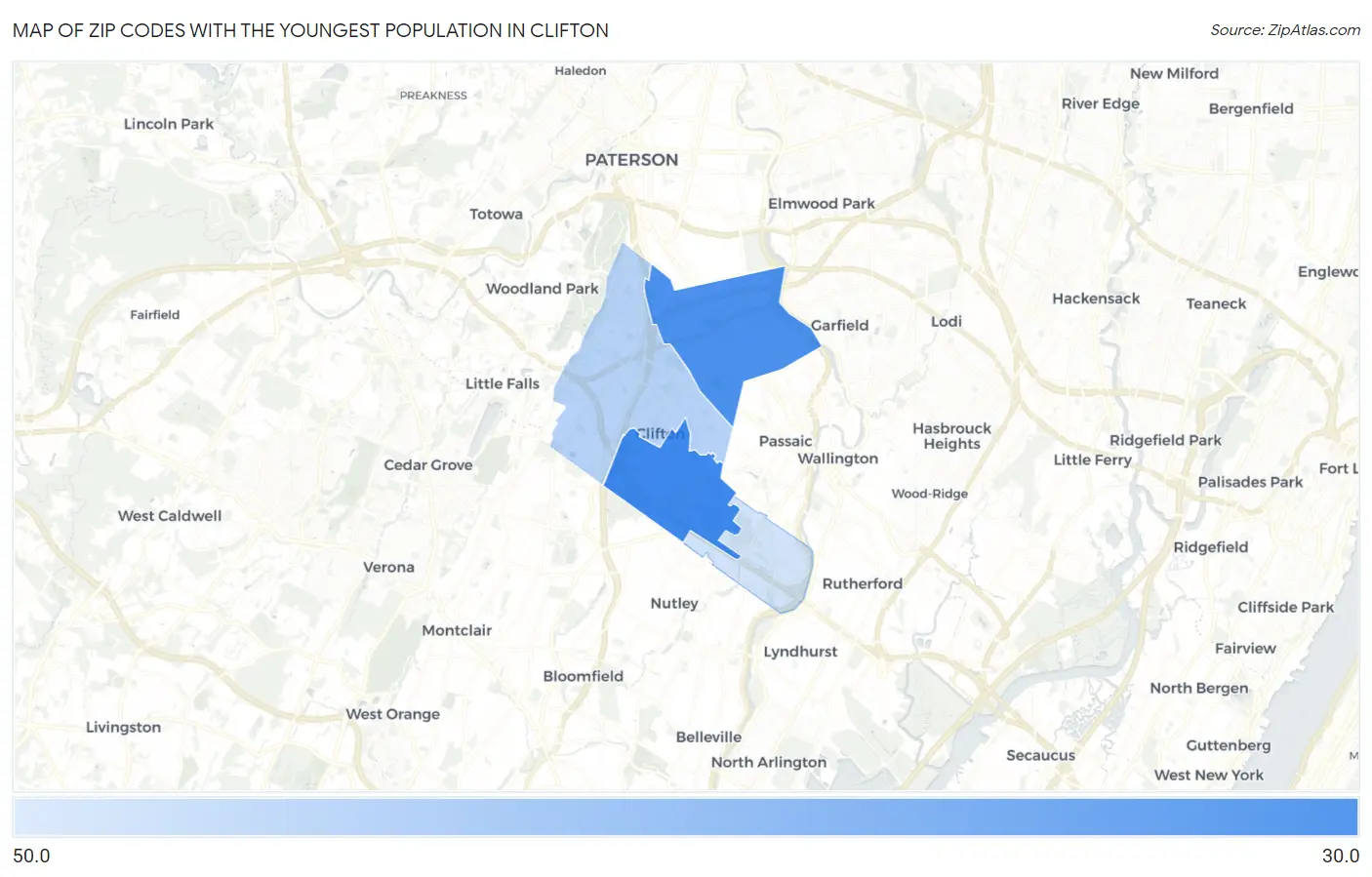 Zip Codes with the Youngest Population in Clifton Map