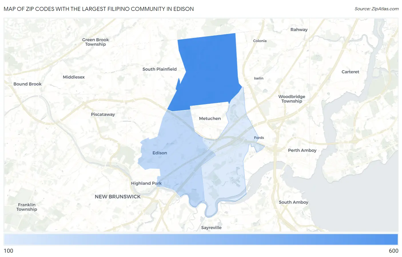 Zip Codes with the Largest Filipino Community in Edison Map