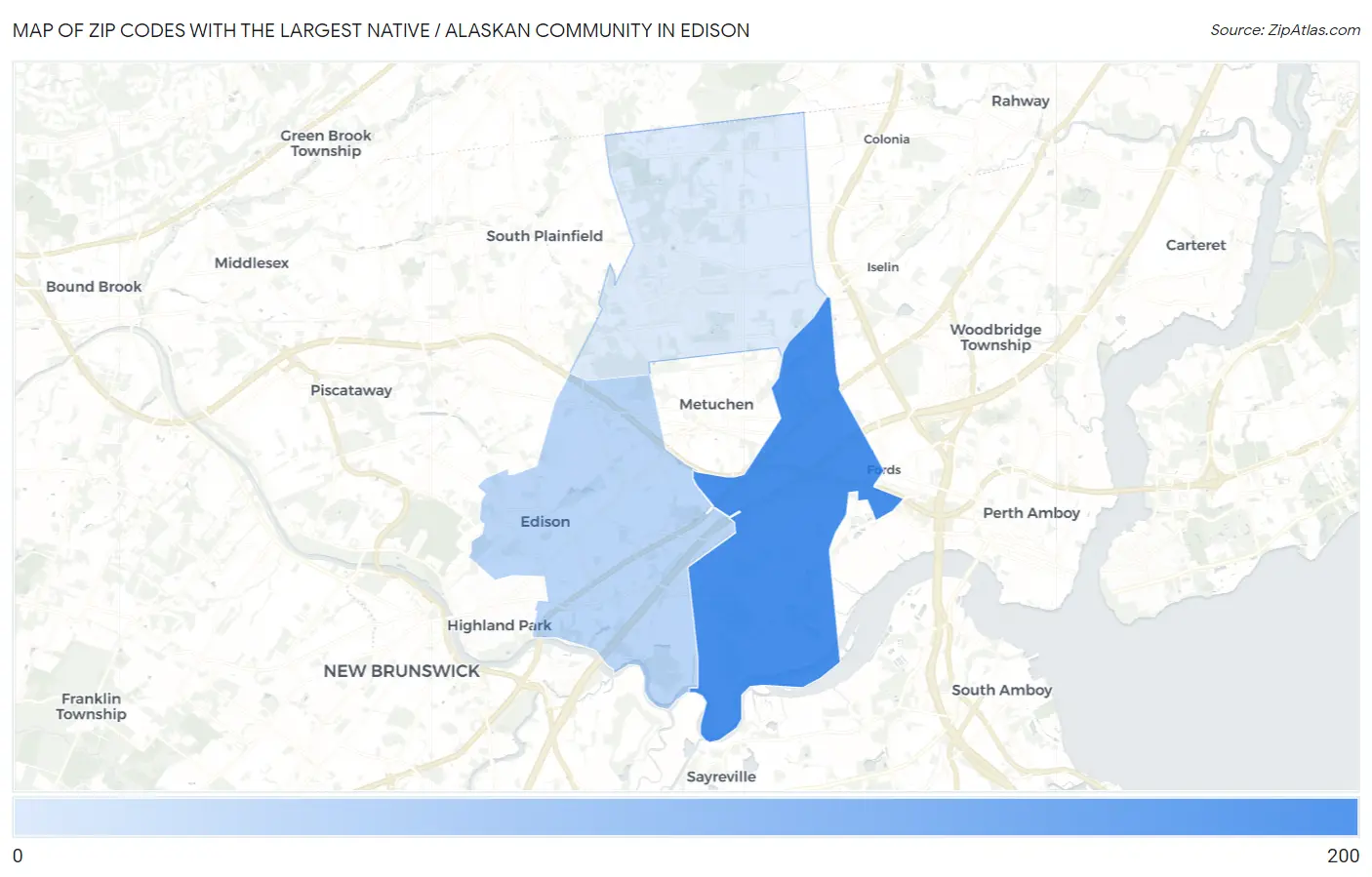 Zip Codes with the Largest Native / Alaskan Community in Edison Map