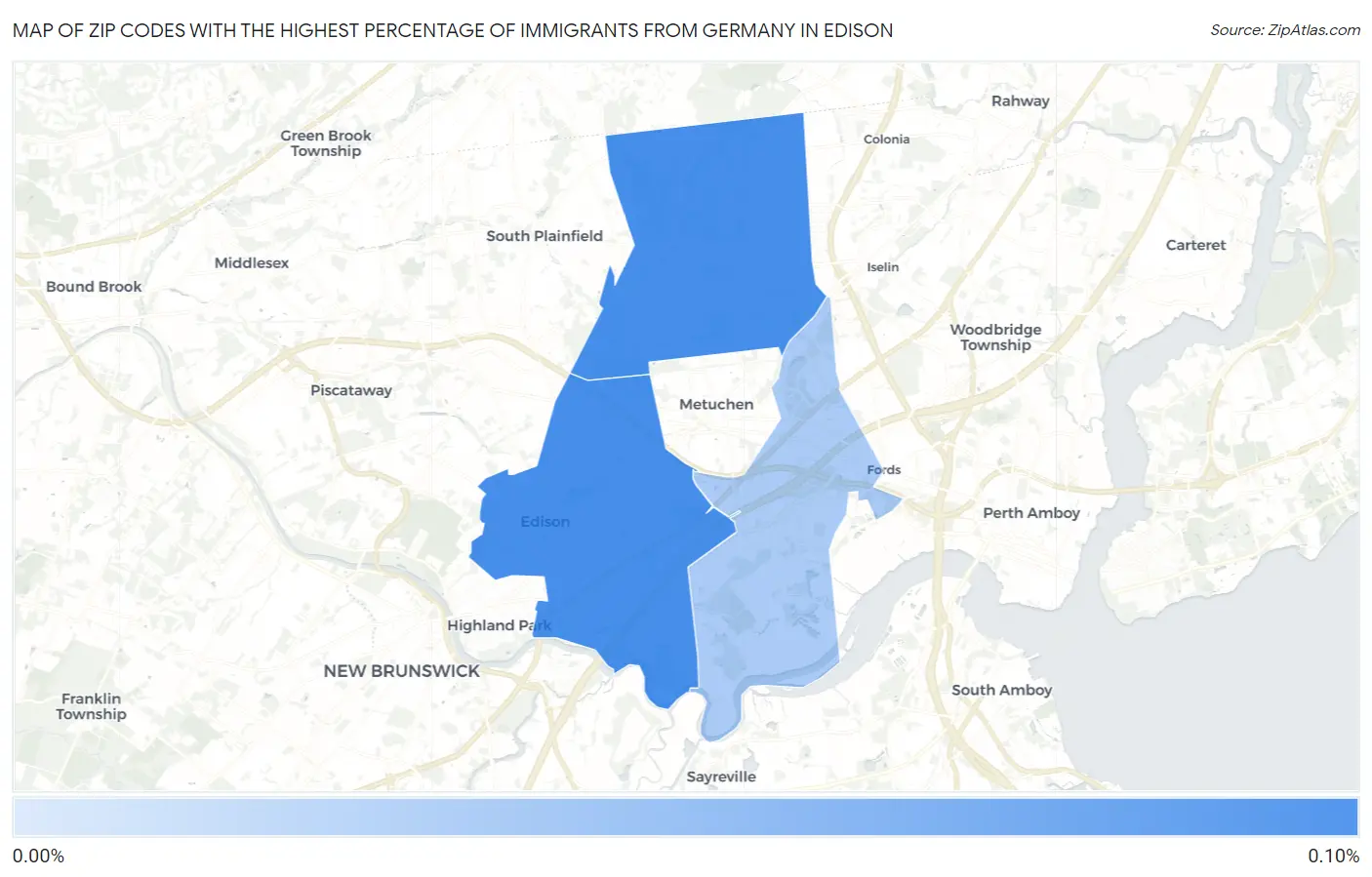 Zip Codes with the Highest Percentage of Immigrants from Germany in Edison Map
