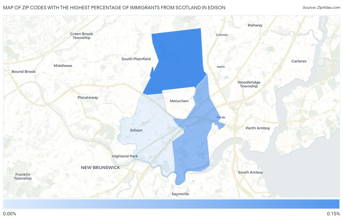 Zip Codes with the Highest Percentage of Immigrants from Scotland in Edison Map