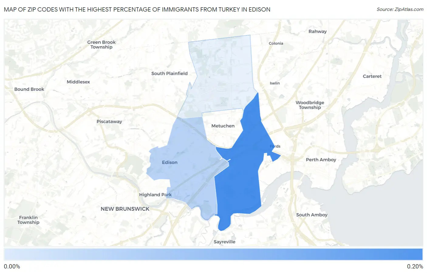 Zip Codes with the Highest Percentage of Immigrants from Turkey in Edison Map
