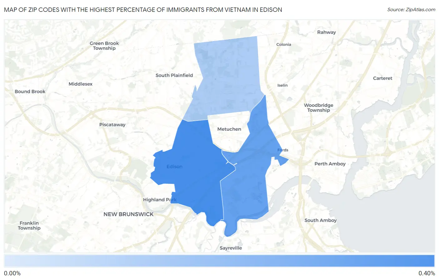 Zip Codes with the Highest Percentage of Immigrants from Vietnam in Edison Map