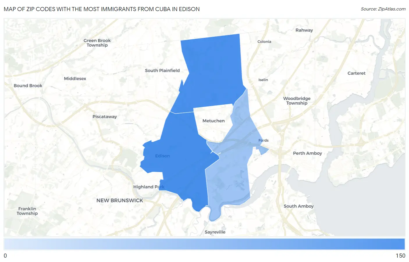 Zip Codes with the Most Immigrants from Cuba in Edison Map