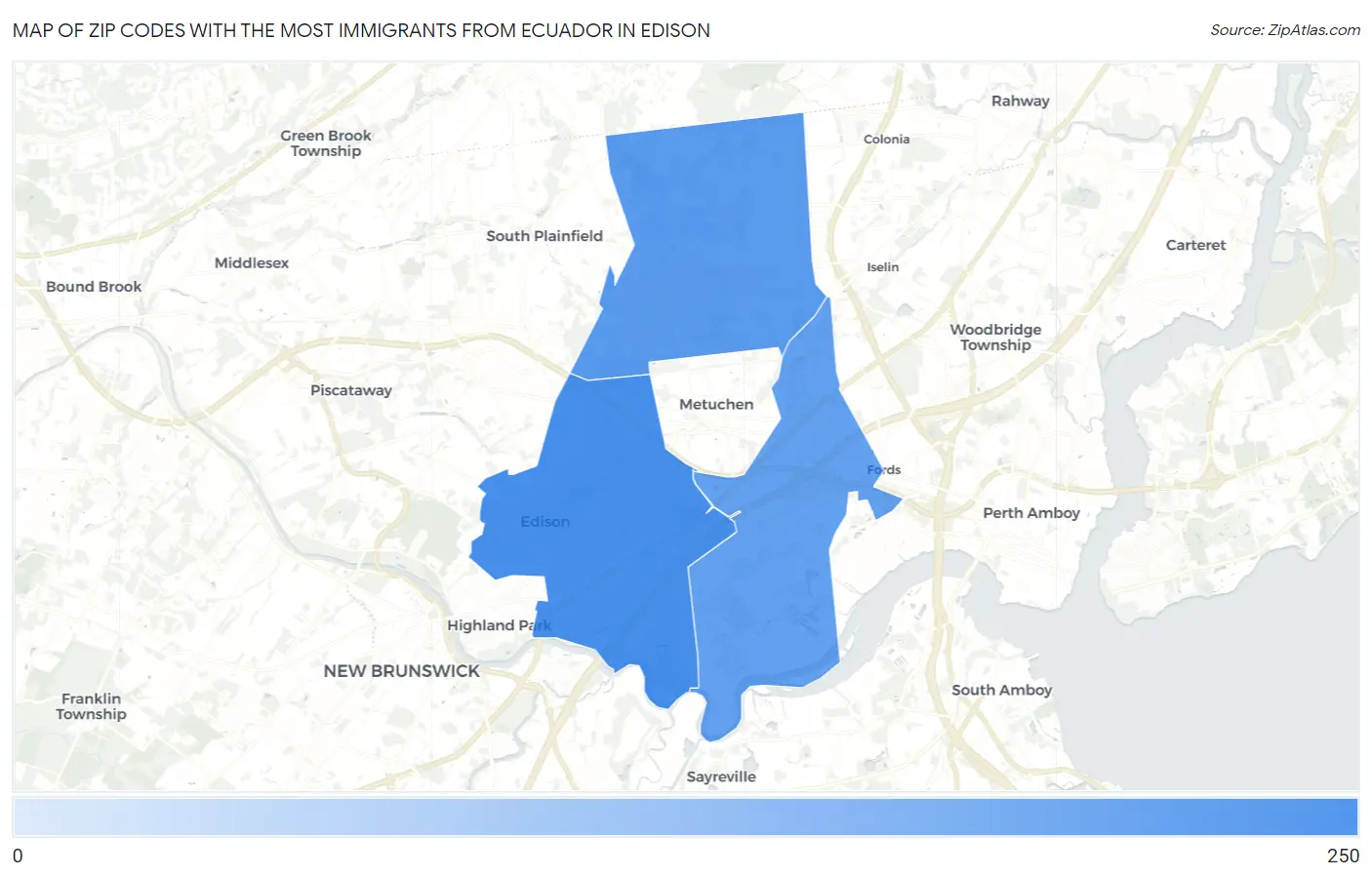 Zip Codes with the Most Immigrants from Ecuador in Edison Map